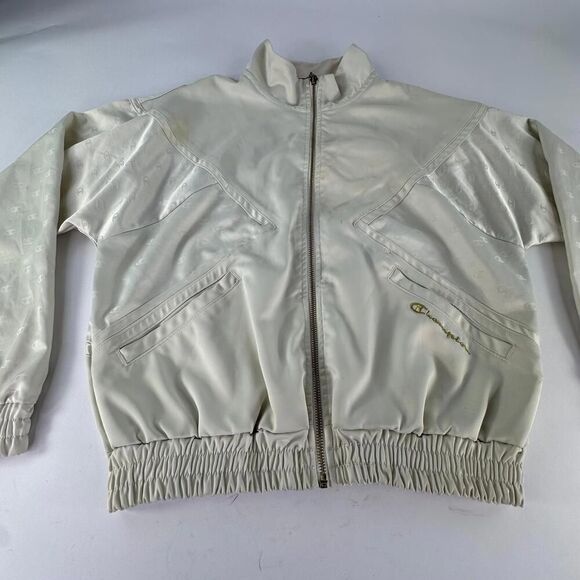 Champion Satin Off White Womens Full Zip Size M Lurex Bomber Track Retro Jacket - Picture 6 of 12